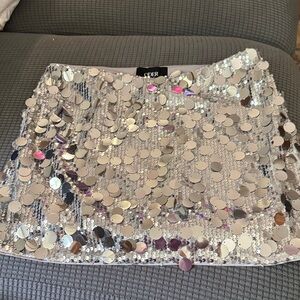 Cider Shimmering Silver Sequin Mini Skirt